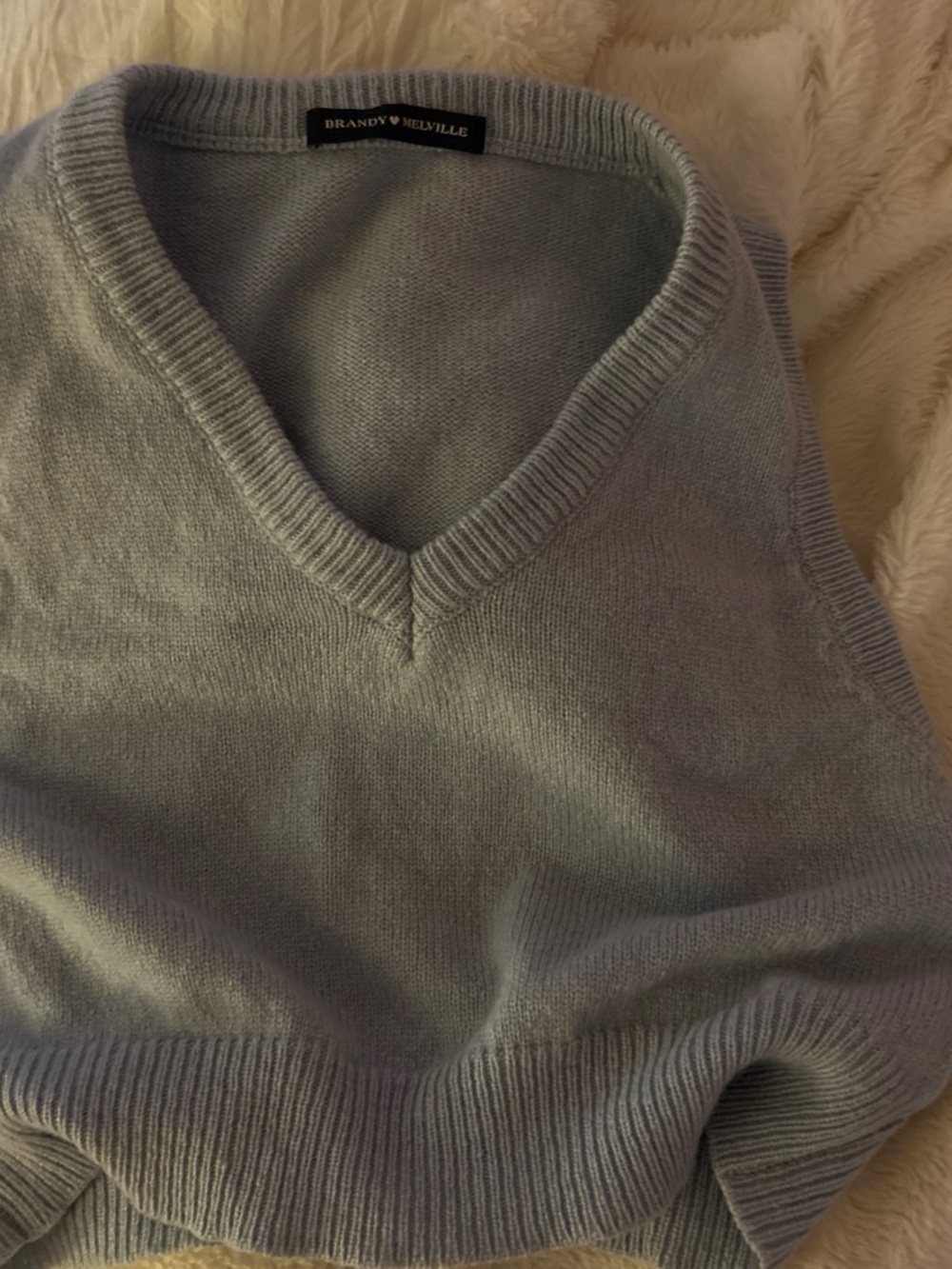 Brandy Melville Men's Pale Blue V-Neck Sweater Vest